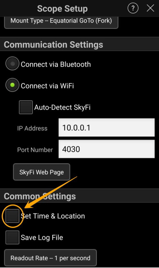 sky safari setup settings arr