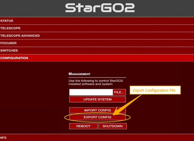 StarGo2 Pro export configuration file